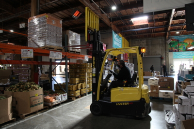 forklift in the ACCFB warehouse